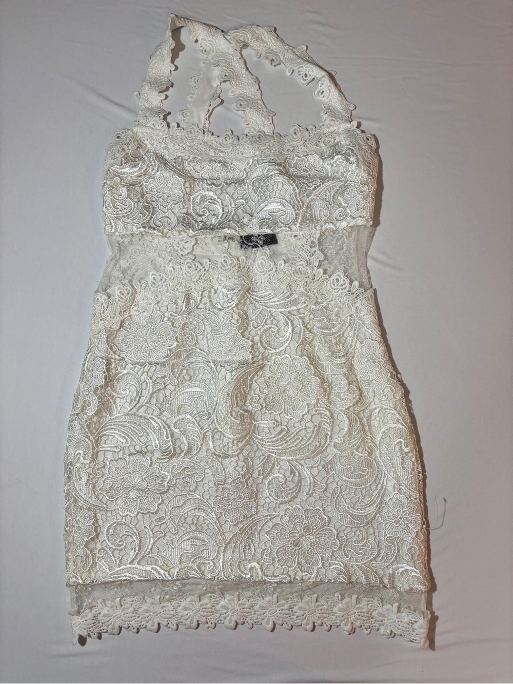 Venus Ivory Lace Halter Cocktail Dress Size 6 Romantic Formal Mini Dress
